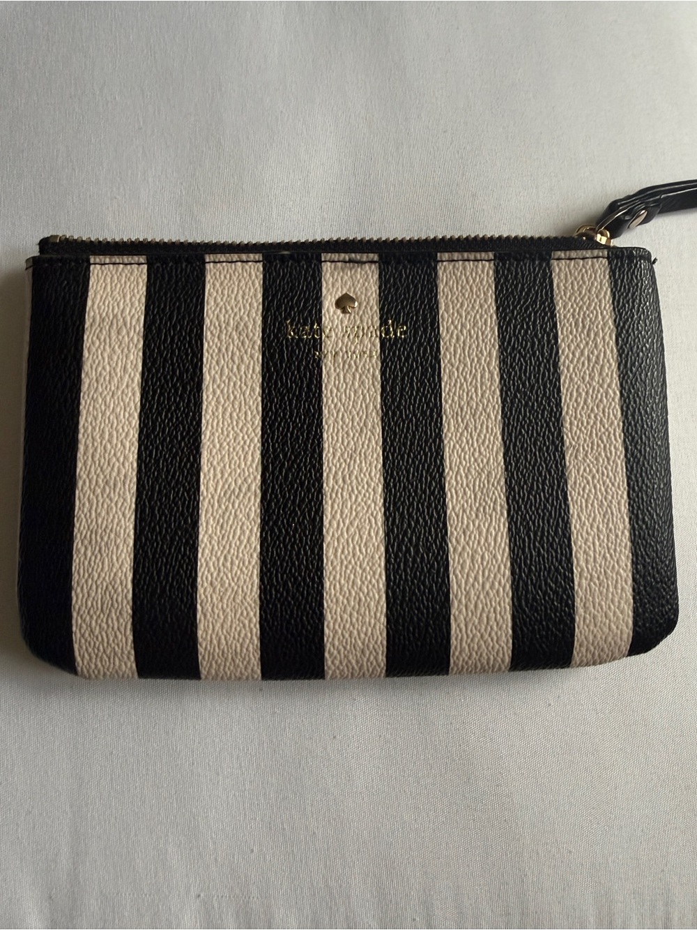 kate spade Black and Cream Vertical Stripe Wristlet